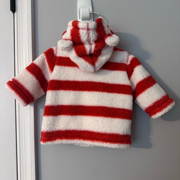 Baby Boden Red and White Striped Fleece Jacket - Picture 2 of 3